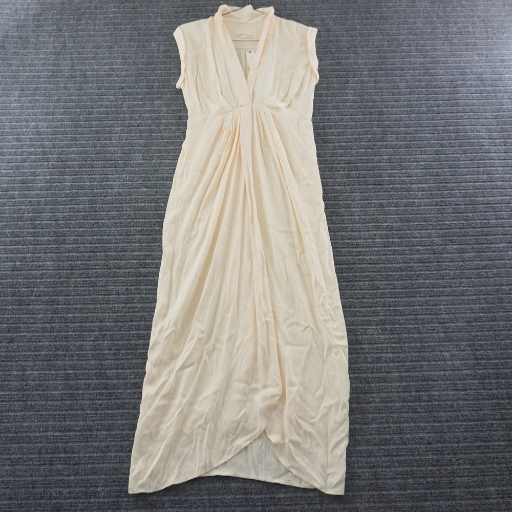 Anthropologie Maxi Dress Womens 4 Ivory Pleated V-Neck Sleeveless Wrap Skirt